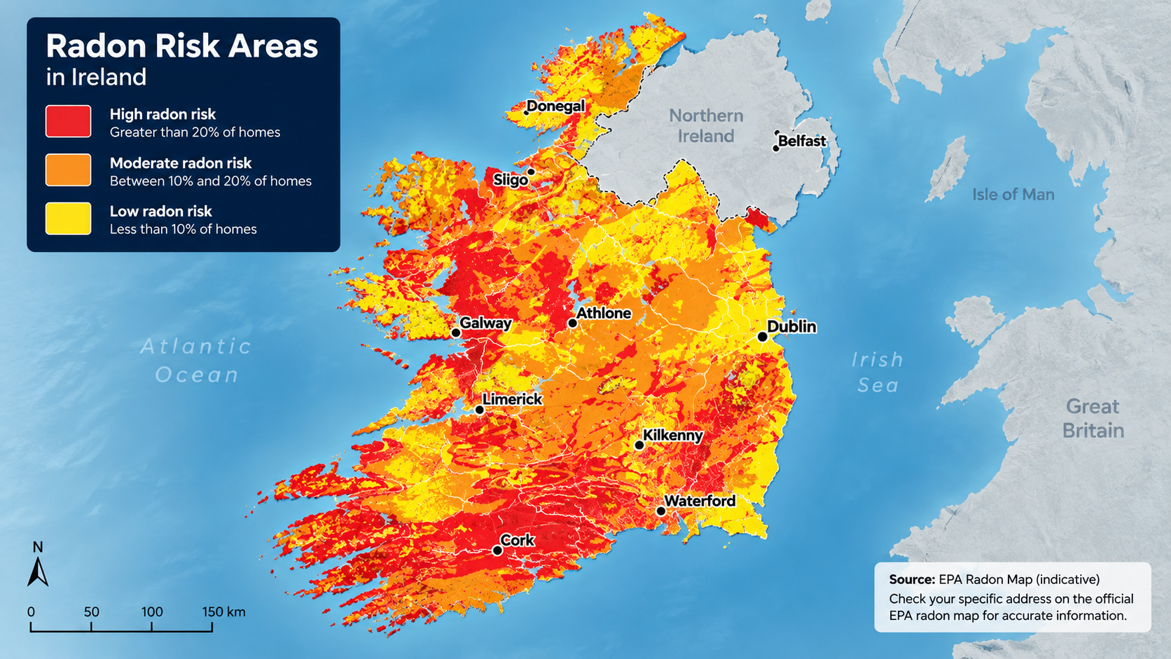 Illustrative map of radon risk areas in Ireland